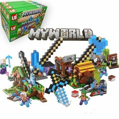 Конструктор Майнкрафт Деревня с алмазным оружием набор 4 в 1 с LED подсветкой / Minecraft LB 1120 / 972 детали LB+