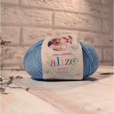 Пряжа для вязания ALIZE BABY WOOL, Детская: 128 бирюза, 1 шт, 175 м, 50 г, 40% шерсть, 20% бамбук, 40% акрил