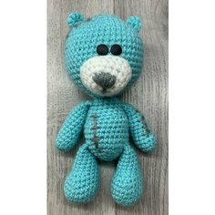 Мишка Тедди мягкая игрушка амигуруми ручной работы, 15 см, пряжа, цвет голубой Нет бренда