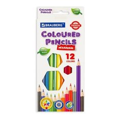 Карандаши цветные BRAUBERG PREMIUM, 12 цветов, шестигранные, грифель мягкий 3,3 мм