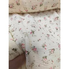 2 метра. Муслин двухслойный жатый. Хлопок 100%, отрез 200*140 см. Розы на бежевом. Ткань для шитья и рукоделия. Нет бренда