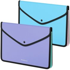 Папка-конверт на кнопке А4, 600 мкм, ErichKrause Diagonal Pastel, обшитая, с текстильной вставкой, непрозрачный, с расширением, микс