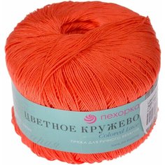Пряжа Пехорка Цветное кружево настурция (396), 100%мерсеризованный хлопок, 475м, 50г, 5шт
