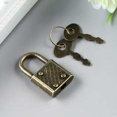 Замочек с ключиком для шкатулки металл набор 5 шт С286 бронза 3,1х1,7 см Россия