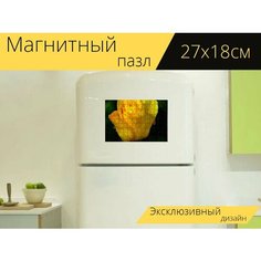 Магнитный пазл "Роза, желтый, роса" на холодильник 27 x 18 см. Lots Prints
