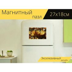 Магнитный пазл "Осенние листья, подсветка, пылать" на холодильник 27 x 18 см. Lots Prints