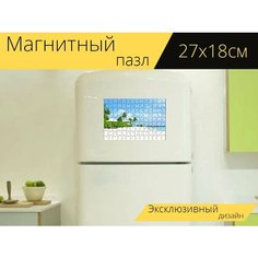 Магнитный пазл "Мальдивы, кокосовое дерево, море" на холодильник 27 x 18 см. Lots Prints