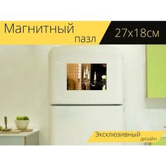 Магнитный пазл "Подсвечник, свечи, свет" на холодильник 27 x 18 см. Lots Prints