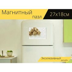Магнитный пазл "Чеснок, черный чеснок, выдержанный чеснок" на холодильник 27 x 18 см. Lots Prints