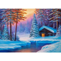 Алмазня Мозаика 40*30см Холст (Полная Выкладка) Стеклянные стразы Зимний пейзаж (рулон) (4041) Рыжий кот