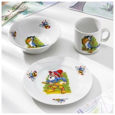 Набор детский «Лесовичок», 3 предмета: салатник 360 мл, тарелка d=17 см, кружка 200 мл Добрушский фарфоровый завод