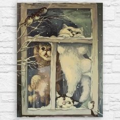 Картина по номерам на холсте новый год рождество (котики, милота, винтаж, елка, гирлянда) - 13075 40х30 Бруталити