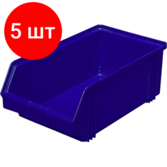 Комплект 5 штук, Лоток для склада 400 х 230 х 150 синий(7963), сплошной Noname