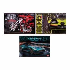 Альбом для рисования А4, 32 листа, "Автомото", обложка металлизированный картон, матовая ламинация, 3D фольга, блок 100 г/м2 Hatber