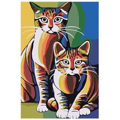 Картина по номерам, "Живопись по номерам", 60 x 90, A405, котята, иллюстрация, животные, домашний, поп-арт, кот