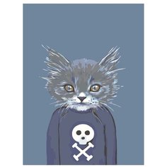 Картина по номерам, "Живопись по номерам", 36 x 48, A345, котёнок, свитер, череп, кости, животное, поп-арт, тинейджер