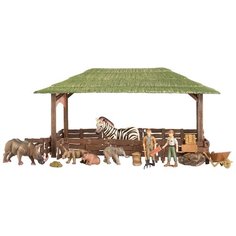 Игровой набор Masai Mara 21 предмет: Ферма, зебра, слоненок, бегемотики, носороги, фермеры, инвентарь (ММ205-078)
