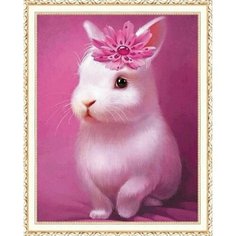 Алмазная мозаика "Кролик с цветочком" круглые стразы холст на подрамнике 40х50 см, HWA4623 Paintboy