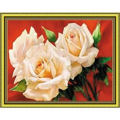 Алмазная мозаика "Белые розы" на подрамнике круглые стразы 40x50 см, HWA3238 Paintboy