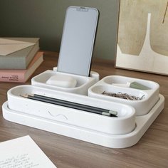 Канцелярский набор для офиса Oliver (Подставка, органайзер для ручек, визитница, органайзер для мелочей), бетон, белый глянцевый Musko