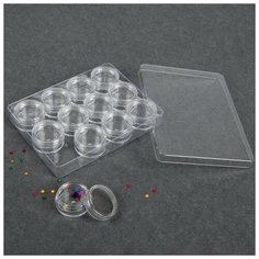 Органайзер для декора,12 баночек, d 2,5 см, 12 × 10 × 2 см, цвет прозрачный Queen Fair