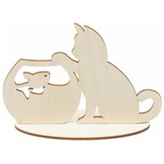 Заготовки и основы Mr. Carving ВД-648 Котёнок с аквариумом на подставке фанера 10 x 14 см .