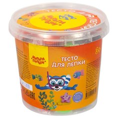 Тесто для лепки Мульти-Пульти "Приключения Енота", 12 цветов*15г, пластиковое ведро, 2 формочки