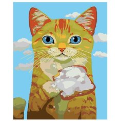 Картина по номерам, "Живопись по номерам", 72 x 90, A292, котёнок, животное, иллюстрация, хлеб, сметана, еда