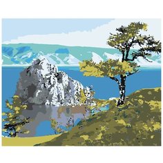 Картина по номерам, "Живопись по номерам", 72 x 90, AYAY-3333, природа, ландшафт, пейзаж, горы, скала, море, дерево, луг, лето