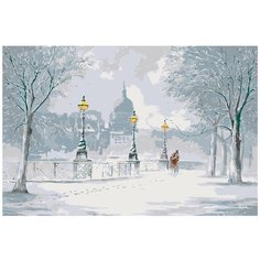 Картина по номерам, "Живопись по номерам", 72 x 108, DR01, зимний пейзаж, церковь, снег, парк, деревья, люди, живопись