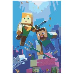Картина по номерам, "Живопись по номерам", 60 x 90, CH08, Лего, Майнкрафт, мультфильм, игра, иллюстрация
