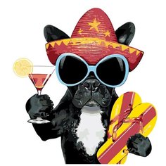 Картина по номерам, "Живопись по номерам", 72 x 72, A400, пёс, животное, лето, отдых, алкоголь, очки, шляпа, шлёпки