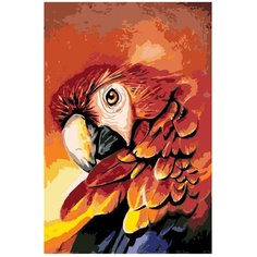 Картина по номерам, "Живопись по номерам", 100 x 150, A358, попугаи, красный, яркий, птица, огненный цвет, крупный план