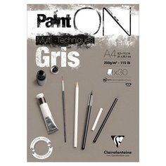 Альбомы и папки для художественных работ Скетчбук - альбом для смешанных техник 20л А4, на склейке Clairefontaine "PaintOn Grey", 250г/м2,
