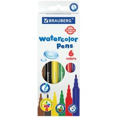 Фломастеры BRAUBERG "PREMIUM", 6 цветов, ультрасмываемые, классические, вентилируемый колпачок, картонная коробка с европодвесом, 151937 3 уп