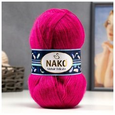 Пряжа "Mohair delicate" 5% мохер,10% шерсть, 85% акрил 500м/100гр (6141 яр. розовый) 1моток 3440512 Nako