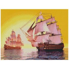 Алмазная мозаика 30x40 "Парусные корабли в море" без подр, полн. зап.(28цв) (класс.) Рыжий кот