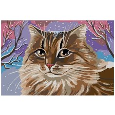 Картина по номерам, "Живопись по номерам", 40 x 60, A278, кот, животное, снег, зима, пейзаж, вечер
