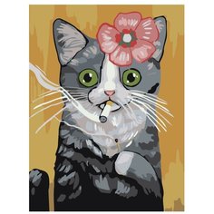 Картина по номерам, "Живопись по номерам", 54 x 72, A132, кошка, цветок, спичка