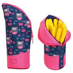 Пенал мягкий, тубус-подставка, 85 х 210 х 65 мм, "Оникс", ПМО 04-20, "Совята на джинсе"