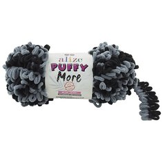 Пряжа Alize Puffy More 6284 серый и черный, 100% микрополиэстер, 150г, 11,5м, 2 шт
