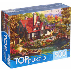Большой красочный пазл "Домик у пруда", игра-головоломка для детей и взрослых, 500 элементов, 48,5х34,5 см Рыжий кот
