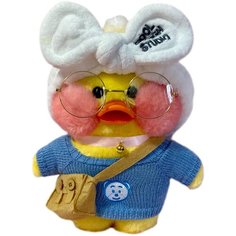 Мягкая игрушка lalafanfan, плюшевая уточка кукла лалафан в очках и одежде подарок детям на День Рождения, 8 марта, тренд TikTok, 30, белый