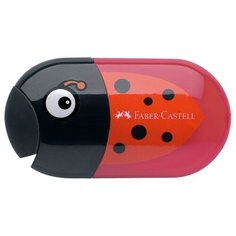 Точилка пластиковая с ластиком Faber-Castell "Ladybug", 2 отверстия, контейнер, 5 шт