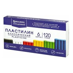Пластилин классический BRAUBERG "академия классическая", 6 цветов, 120 г, стек, высшее качество, 106440 - 16 шт.