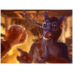 Картина по номерам на холсте игра TES Skyrim Каджит и сладкий рулет- 5876 40x30