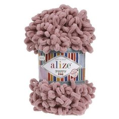 Пряжа плюшевая Alize Puffy Fine (Пуффи Файн) - 3 мотка 295 темно-розовый, для вязания рукми, маленькие петельки (2см), 100г 14м