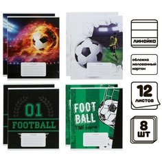 Комплект тетрадей из 10 штук Calligrata "Футбол", 12 листов в линейку, обложка мелованный картон, ВД-лак, блок офсет, белизна 95%, 5 видов по 2 штуки