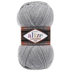 Пряжа Alize Lanagold Fine (Ализе Ланаголд Файн) - 1 моток, 21 светло-серый меланж, 49% шерсть, 51% акрил 390м/100г