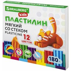 Пластилин мягкий (восковой), 12 цветов, 180 г, , со стеком Brauberg